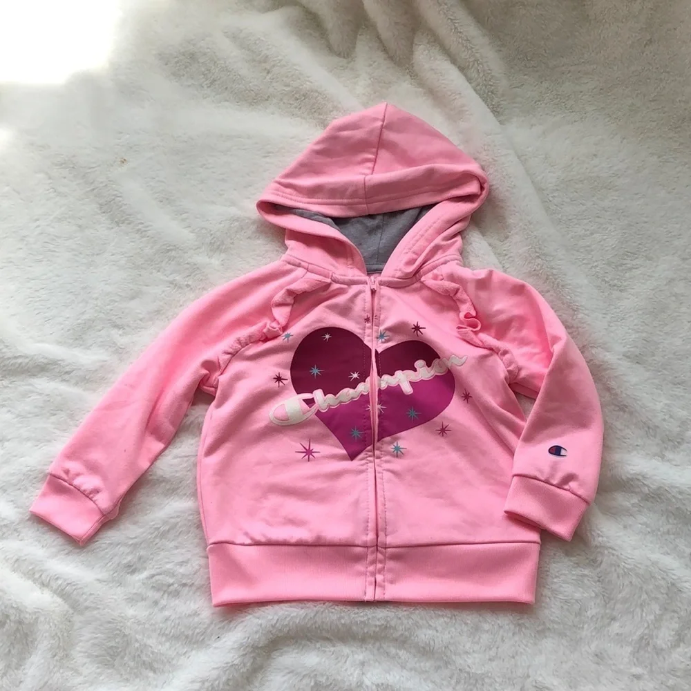 Champion Zip up sweater for toddler girl pink heart hood 2T